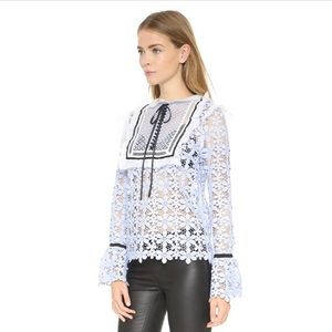 Self-Portrait Flower Garden Guipure Lace Blouse in Light Blue